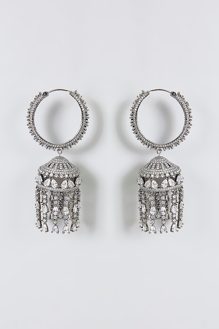 Black Rhodium Finish Zircon Dangler Earrings by Moh-Maya by Disha Khatri at Pernia's Pop Up Shop