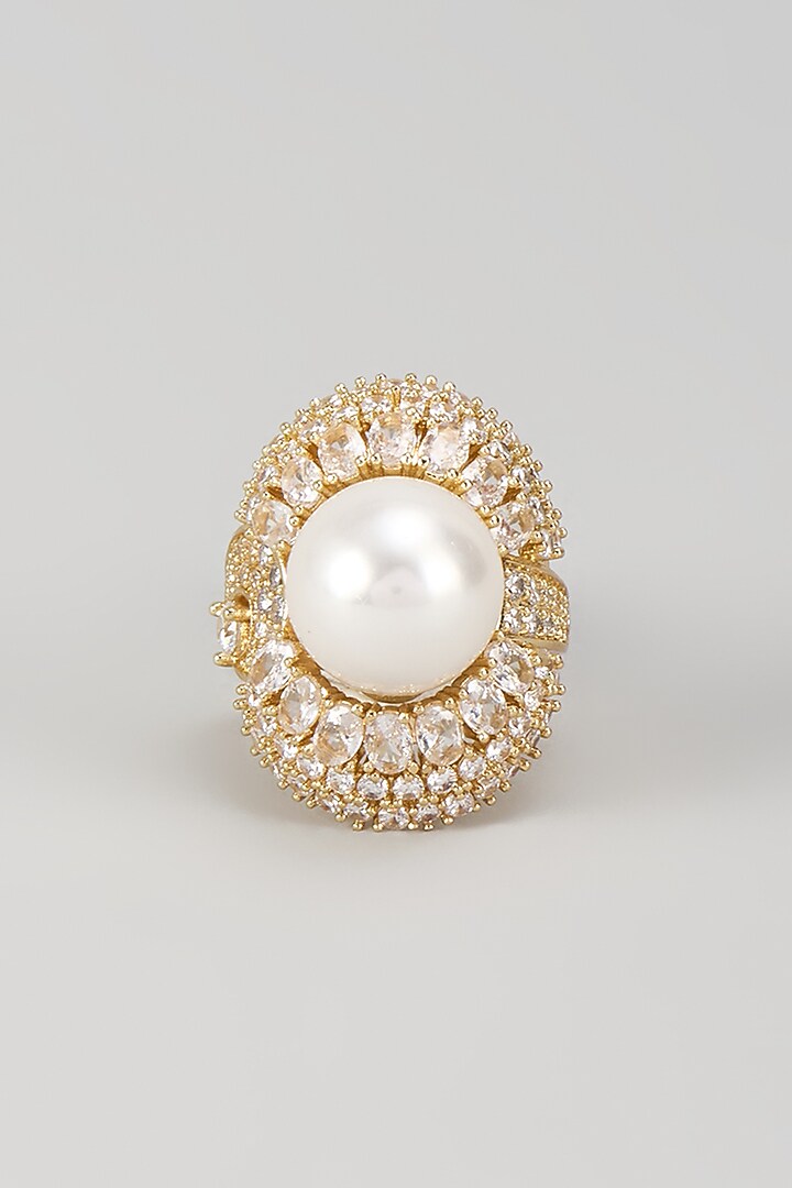 Gold Finish Zircon Ring by Moh-Maya by Disha Khatri at Pernia's Pop Up Shop