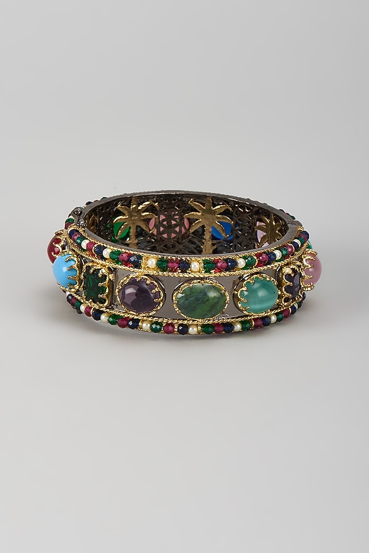 Black Rhodium Finish Kundan Polki & Multi-Colored Stone Bangle by Moh-Maya by Disha Khatri at Pernia's Pop Up Shop
