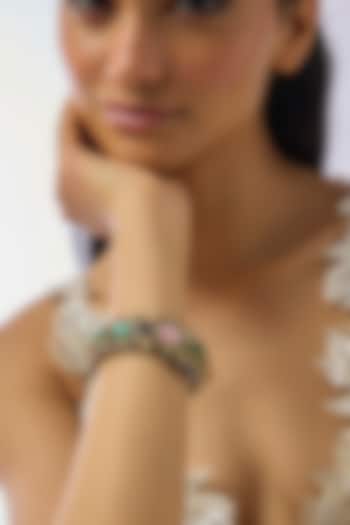 Black Rhodium Finish Kundan Polki & Multi-Colored Stone Bangle by Moh-Maya by Disha Khatri at Pernia's Pop Up Shop