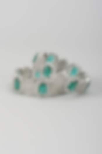Silver Finish Zircon & Turquoise Blue Stone Bangles (Set Of 2) by Moh-Maya by Disha Khatri at Pernia's Pop Up Shop