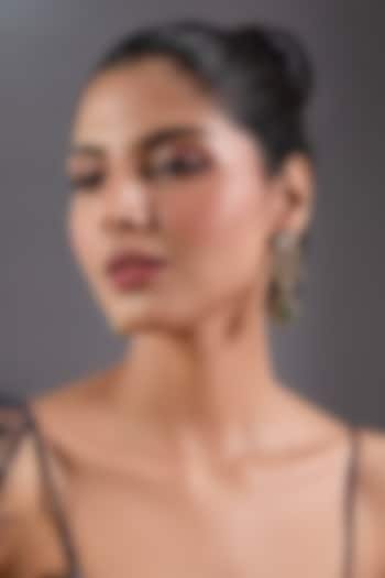 Gold Finish Zircon & Emerald Stone Dangler Earrings by Moh-Maya by Disha Khatri at Pernia's Pop Up Shop