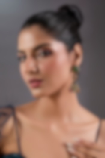 Gold Finish Zircon & Emerald Stone Dangler Earrings by Moh-Maya by Disha Khatri at Pernia's Pop Up Shop