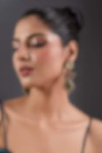 Gold Finish Zircon & Emerald Stone Dangler Earrings by Moh-Maya by Disha Khatri at Pernia's Pop Up Shop