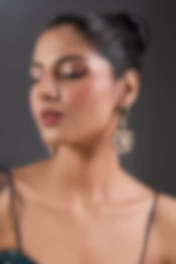 Gold Finish Pearl & Emerald Stone Dangler Earrings by Moh-Maya by Disha Khatri at Pernia's Pop Up Shop
