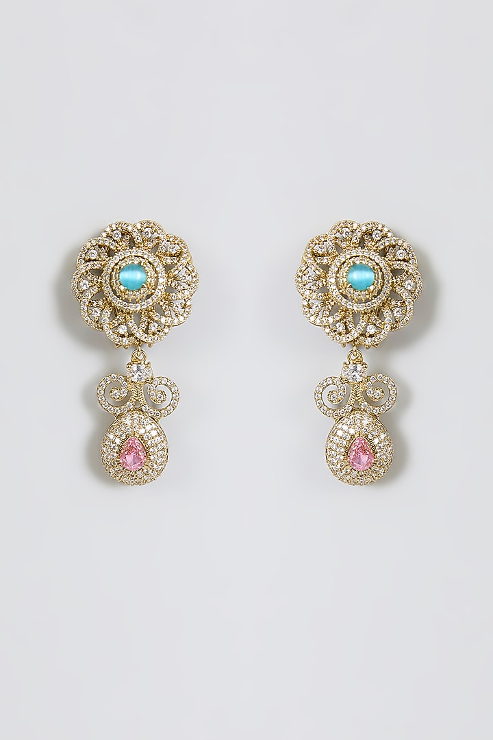 Gold Finish Sapphire & Citrine Stone Dangler Earrings by Moh-Maya by Disha Khatri at Pernia's Pop Up Shop