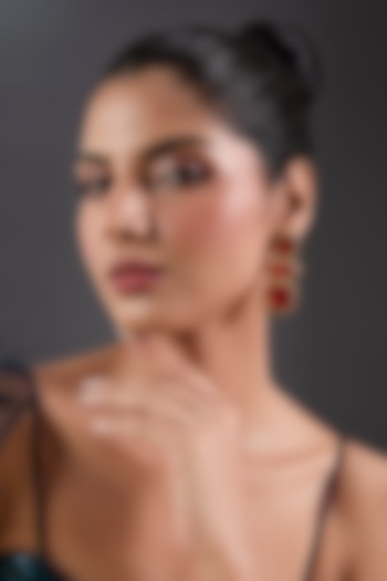 Gold Finish Zircon & Ruby Stone Dangler Earrings by Moh-Maya by Disha Khatri at Pernia's Pop Up Shop