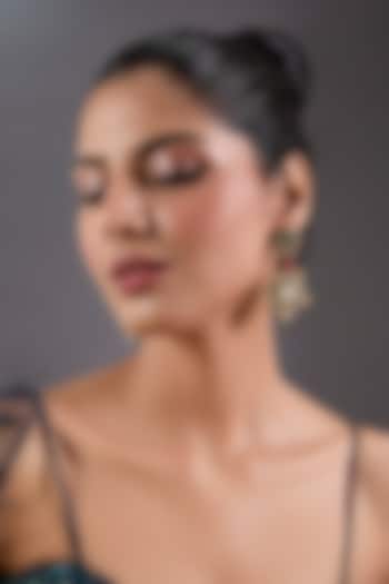 Gold Finish Zircon & Emerald Stone Dangler Earrings by Moh-Maya by Disha Khatri at Pernia's Pop Up Shop