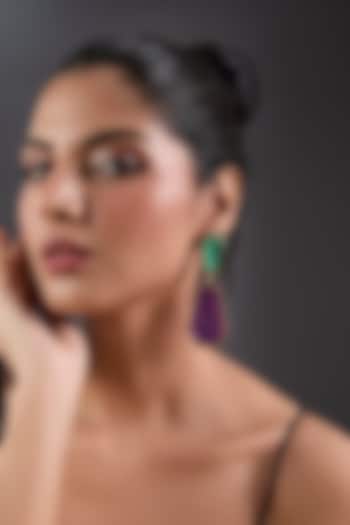 Gold Finish Amethyst & Emerald Stone Dangler Earrings by Moh-Maya by Disha Khatri at Pernia's Pop Up Shop
