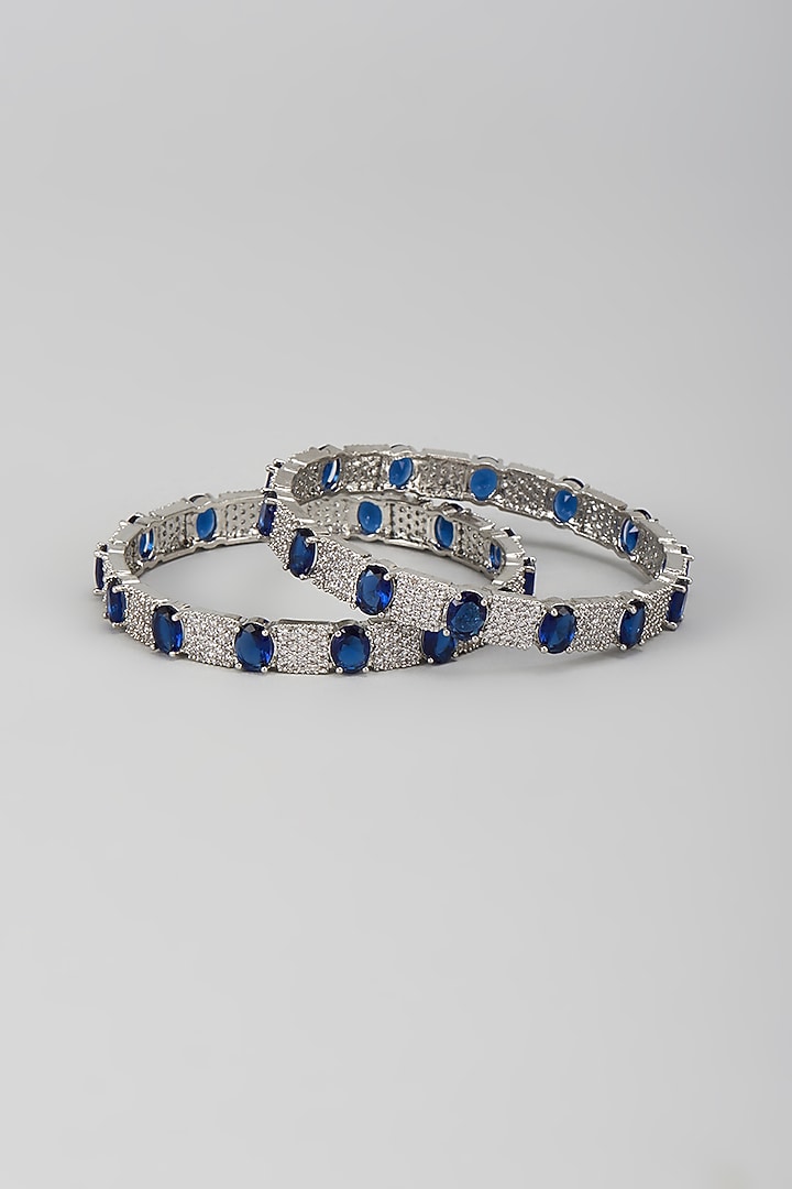 Silver Finish Zircon & Amethyst Stone Bangles (Set Of 2) by Moh-Maya by Disha Khatri at Pernia's Pop Up Shop