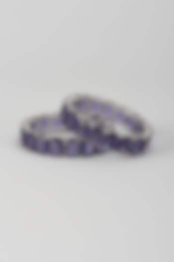 Silver Finish Zircon & Amethyst Stone Bangles (Set Of 2) by Moh-Maya by Disha Khatri at Pernia's Pop Up Shop