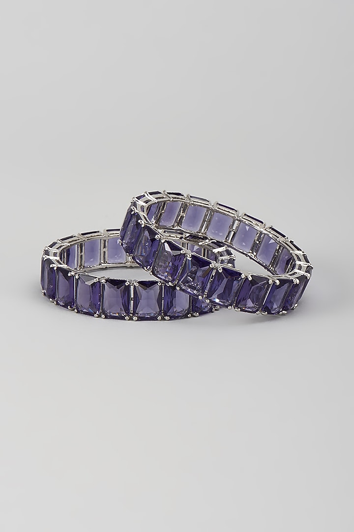 Silver Finish Zircon & Amethyst Stone Bangles (Set Of 2) by Moh-Maya by Disha Khatri at Pernia's Pop Up Shop