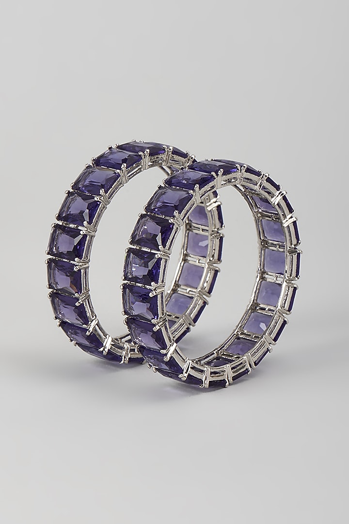 Silver Finish Zircon & Amethyst Stone Bangles (Set Of 2) by Moh-Maya by Disha Khatri at Pernia's Pop Up Shop