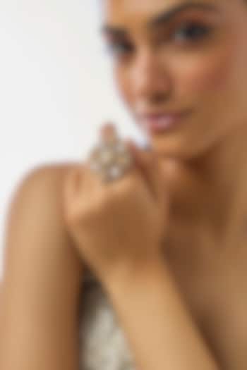 Gold Finish Kundan Polki & Pearl Ring by Moh-Maya by Disha Khatri at Pernia's Pop Up Shop