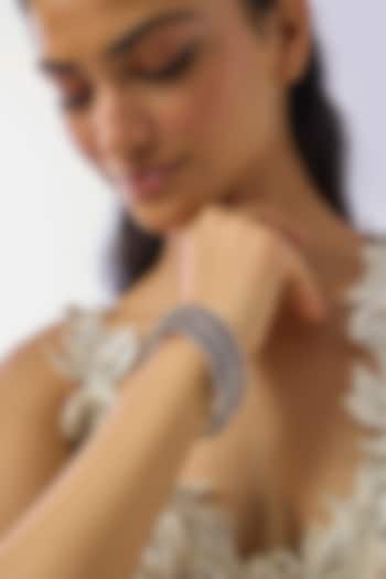 Silver Finish Zircon & Amethyst Bangles (Set Of 2) by Moh-Maya by Disha Khatri at Pernia's Pop Up Shop