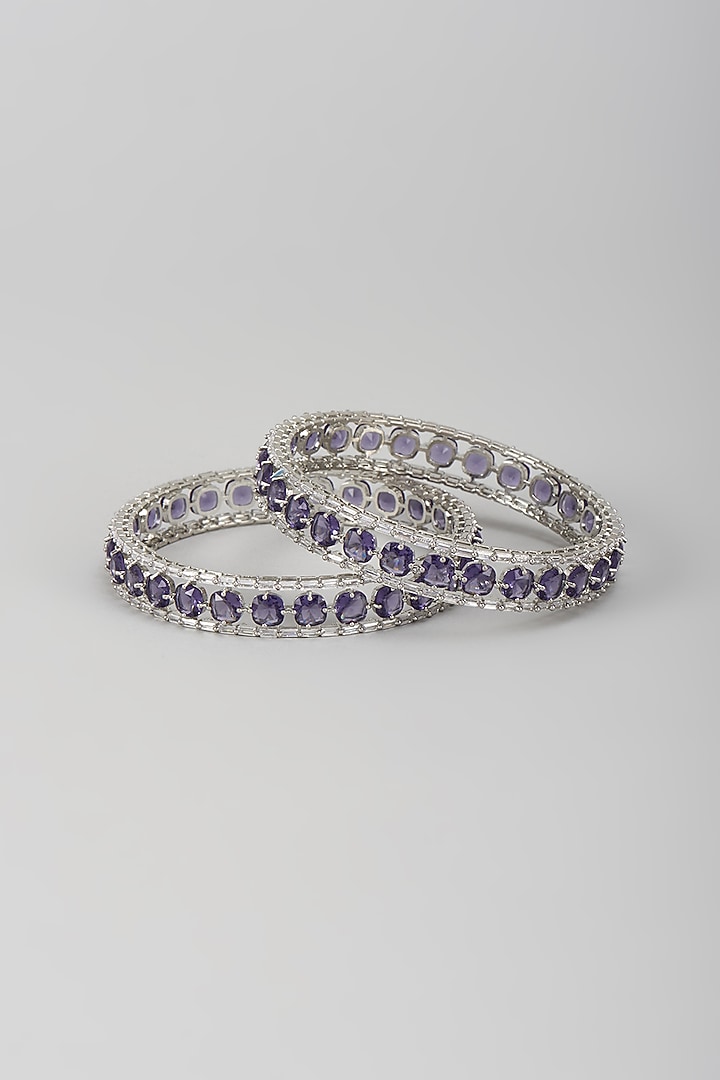 Silver Finish Zircon & Amethyst Bangles (Set Of 2) by Moh-Maya by Disha Khatri at Pernia's Pop Up Shop