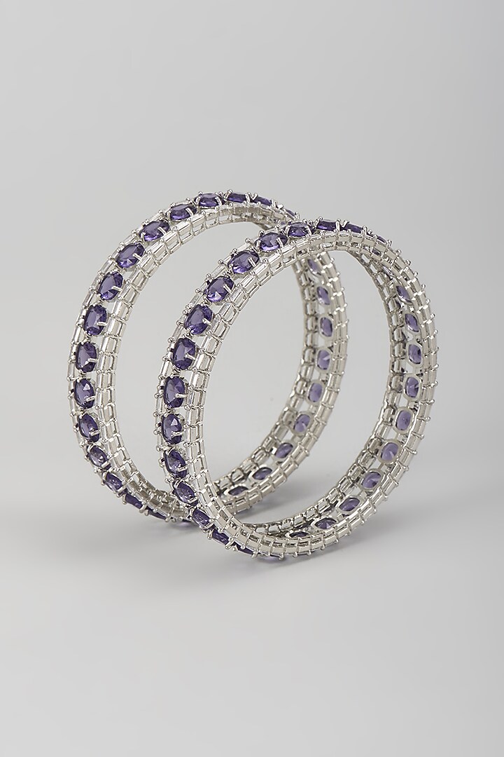 Silver Finish Zircon & Amethyst Bangles (Set Of 2) by Moh-Maya by Disha Khatri at Pernia's Pop Up Shop