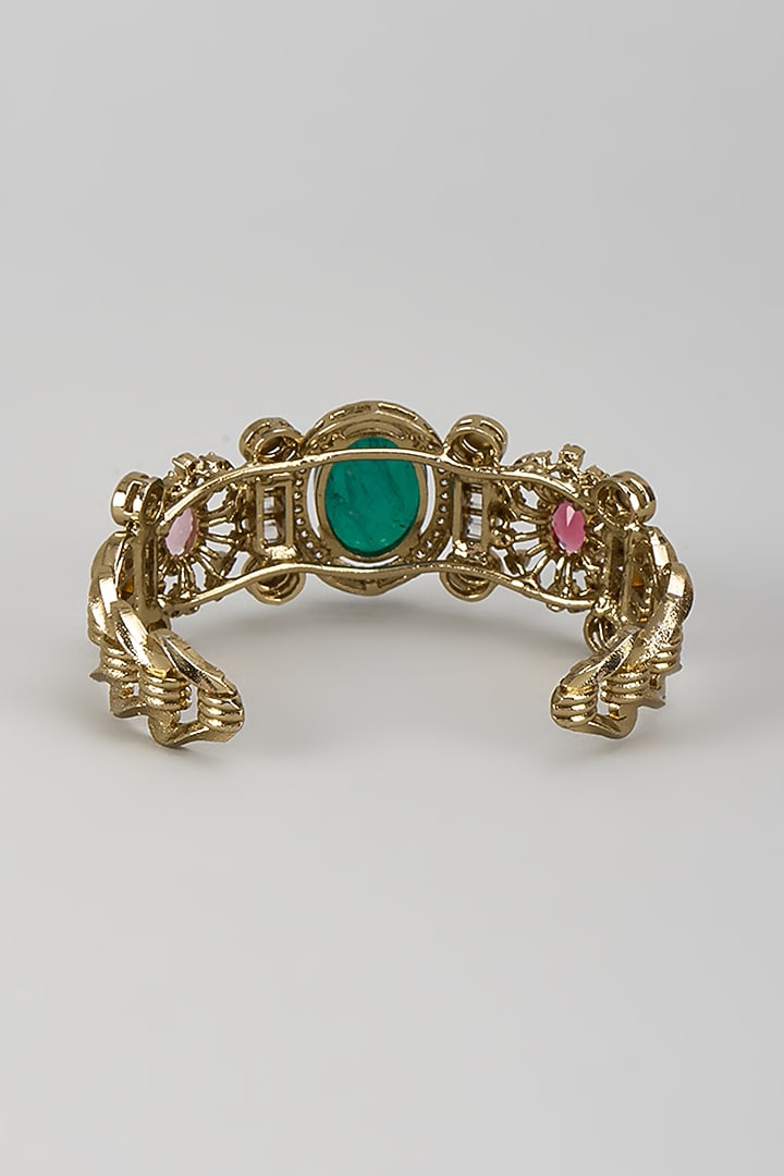Gold Finish Kundan Polki & Multi-Colored Stone Bracelet by Moh-Maya by Disha Khatri at Pernia's Pop Up Shop