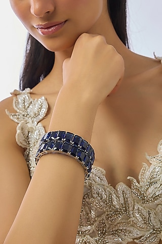 Silver Finish Zircon & Amethyst Bangles (Set Of 2) by Moh-Maya by Disha Khatri
