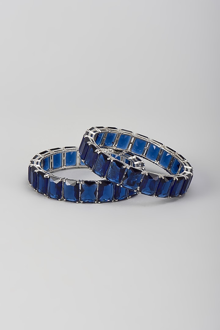 Silver Finish Zircon & Amethyst Bangles (Set Of 2) by Moh-Maya by Disha Khatri at Pernia's Pop Up Shop