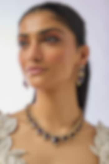 Gold Finish Zircon & Amethyst Long Necklace Set by Moh-Maya by Disha Khatri at Pernia's Pop Up Shop