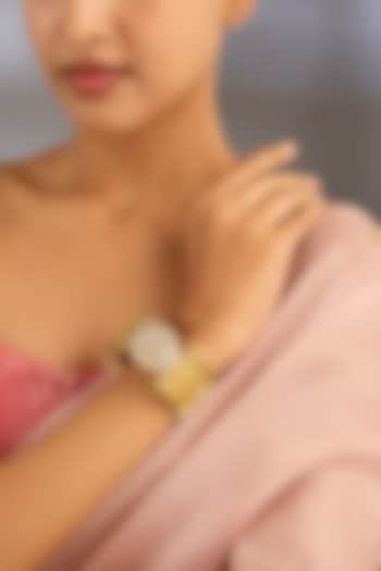 Gold Finish Kundan Polki Adjustable Bracelet by Moh-Maya by Disha Khatri at Pernia's Pop Up Shop
