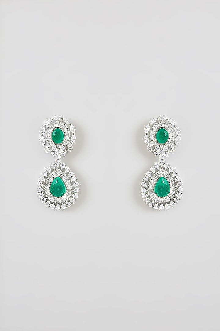 White Finish Zircon & Green Stone Necklace Set by Moh-Maya by Disha Khatri at Pernia's Pop Up Shop