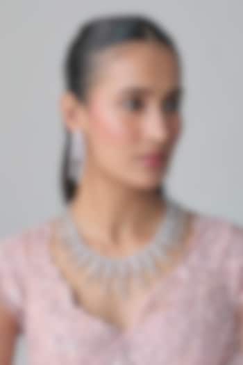 White Gold Finish Zircon Choker Necklace Set by Moh-Maya by Disha Khatri at Pernia's Pop Up Shop