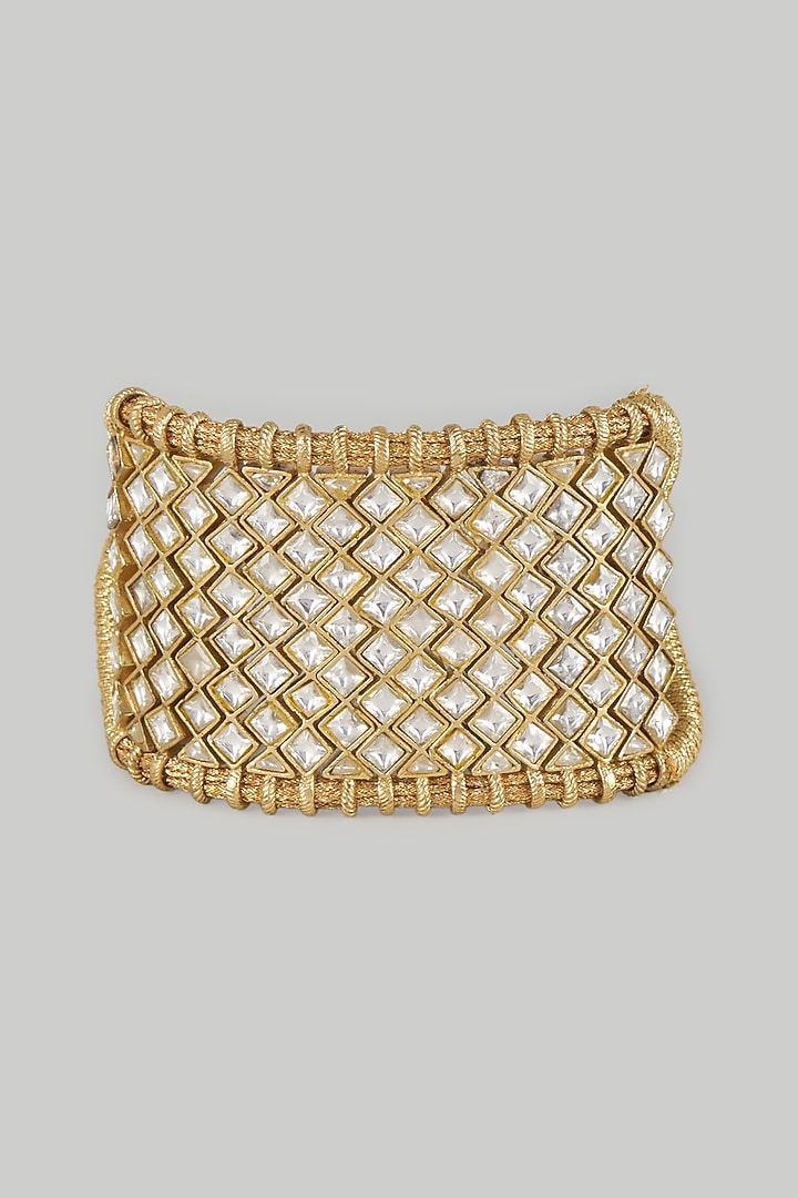 Gold Finish Kundan Polki Bracelet by Moh-Maya by Disha Khatri at Pernia's Pop Up Shop
