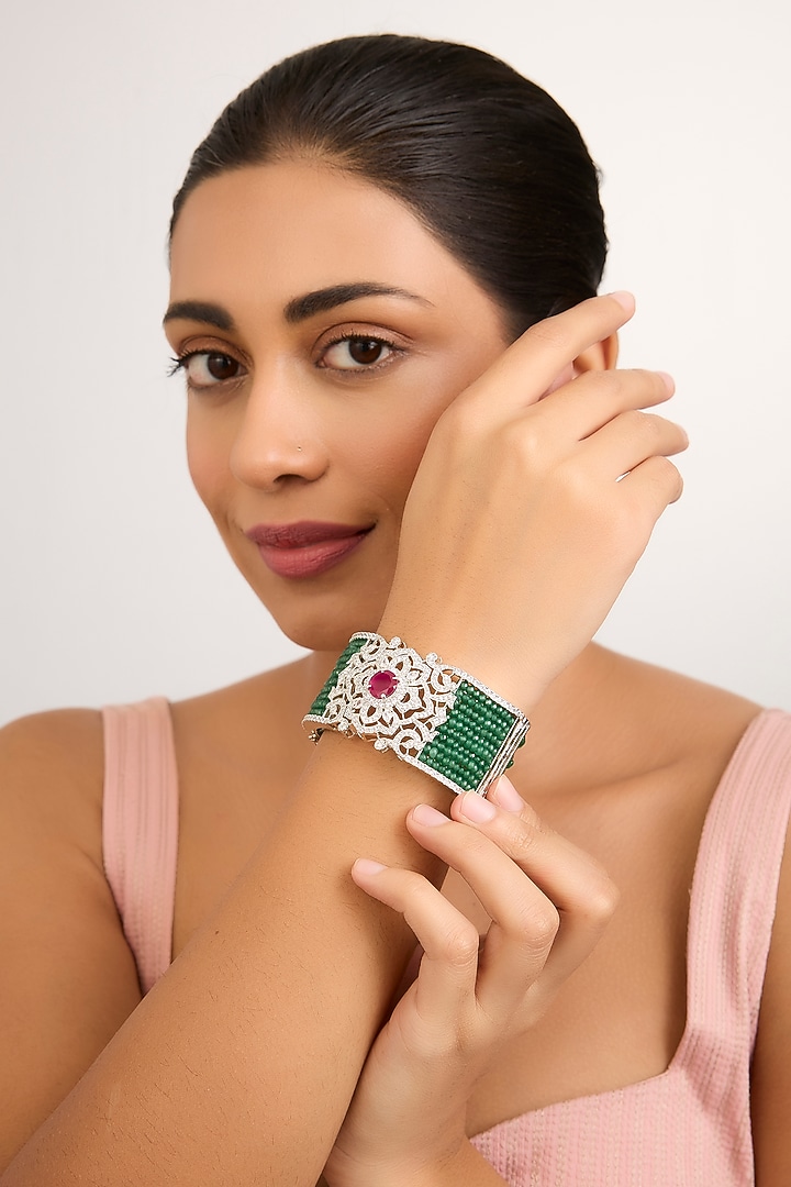 White Finish Zircon & Ruby Stone Bangle by Moh-Maya by Disha Khatri at Pernia's Pop Up Shop