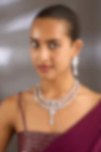 White Finish Cubic Zirconia Layered Necklace Set by Moh-Maya by Disha Khatri at Pernia's Pop Up Shop