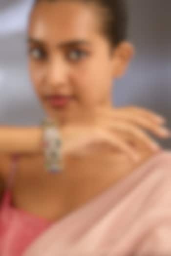 Gold Finish Kundan Polki & Multi-Colored Stone Adjustable Bangle by Moh-Maya by Disha Khatri at Pernia's Pop Up Shop