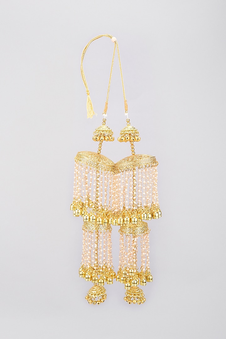 Gold Finish Pearl Kaleeras (Set of 2) by Moh-Maya by Disha Khatri at Pernia's Pop Up Shop