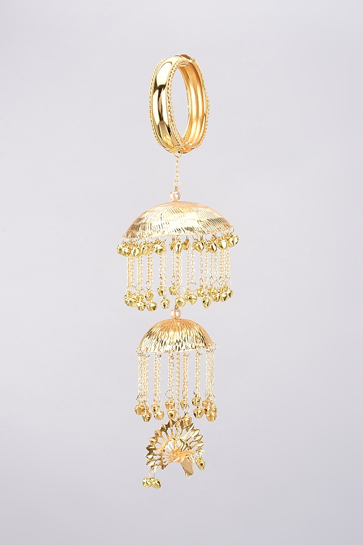 Gold Finish Carved Long Kaleeras by Moh-Maya by Disha Khatri at Pernia's Pop Up Shop
