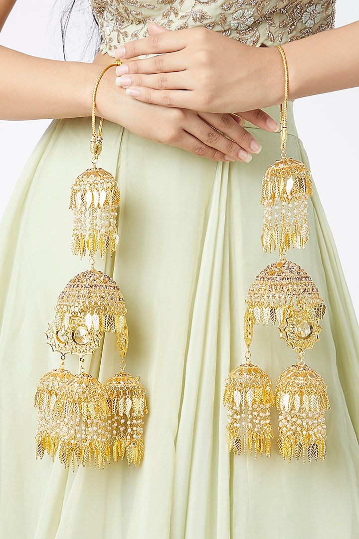 Gold Finish Faux Diamonds Kaleeras by Moh-Maya by Disha Khatri