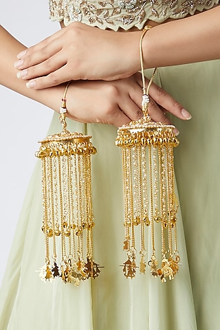 Gold Finish Pearl Kaleeras by Moh-Maya by Disha Khatri