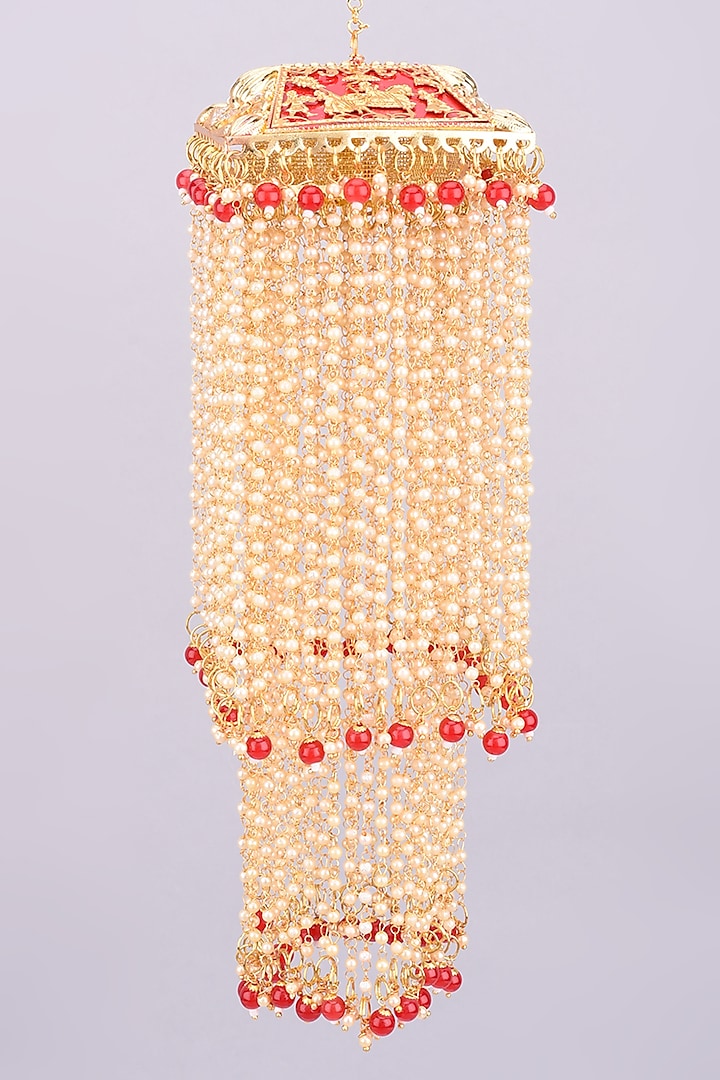 Gold Finish Rectangular Kaleeras With Pearls by Moh-Maya by Disha Khatri