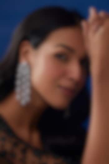 White Finish Zircon Dangler Earrings by Moh-Maya by Disha Khatri at Pernia's Pop Up Shop