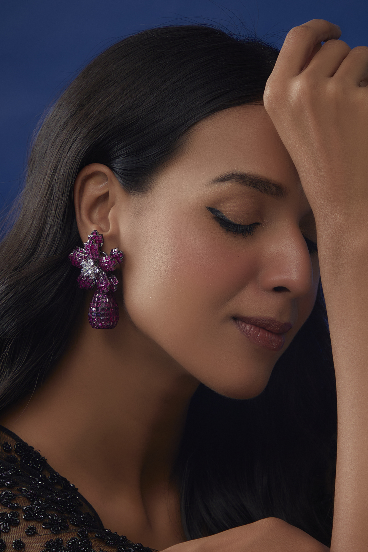 White Finish Zircon & Pink Stone Dangler Earrings by Moh-Maya by Disha Khatri at Pernia's Pop Up Shop