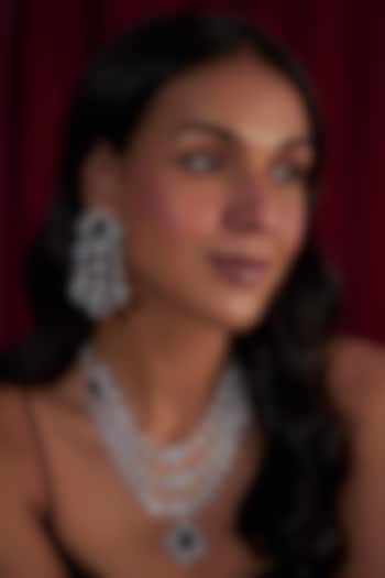 White Finish Zircon & Emerald Stone Layered Necklace Set by Moh-Maya by Disha Khatri at Pernia's Pop Up Shop