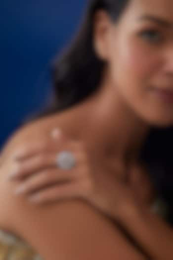 White Finish Zircon & Peach Stone Ring by Moh-Maya by Disha Khatri at Pernia's Pop Up Shop