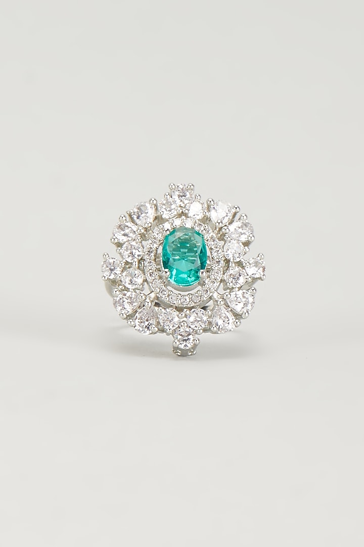White Finish Zircon & Blue Stone Ring by Moh-Maya by Disha Khatri at Pernia's Pop Up Shop