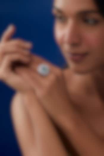 White Finish Zircon & Blue Stone Ring by Moh-Maya by Disha Khatri at Pernia's Pop Up Shop