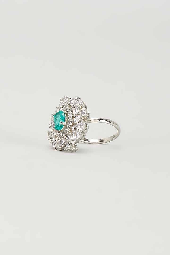 White Finish Zircon & Blue Stone Ring by Moh-Maya by Disha Khatri at Pernia's Pop Up Shop