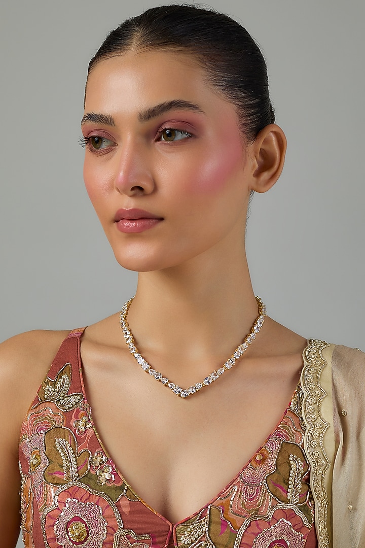 Gold Finish Swarovski Necklace by Moh-Maya by Disha Khatri at Pernia's Pop Up Shop