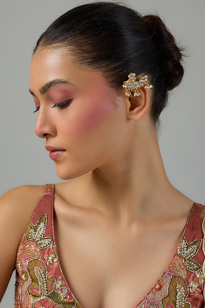 Gold Finish Kundan Polki Earcuffs by Moh-Maya by Disha Khatri at Pernia's Pop Up Shop