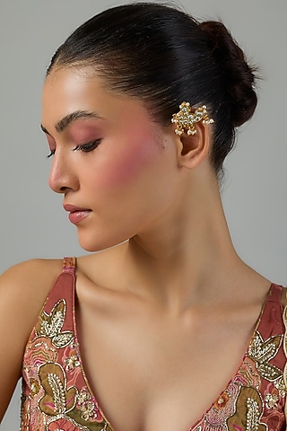 Gold Finish Kundan Polki Earcuffs by Moh-Maya by Disha Khatri