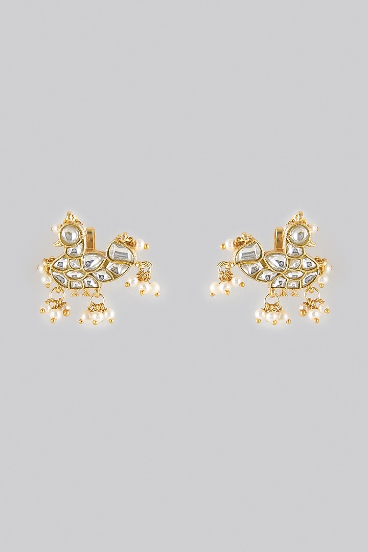 Gold Finish Kundan Polki Earcuffs by Moh-Maya by Disha Khatri at Pernia's Pop Up Shop