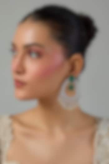 White Gold Finish Zircon & Emerald Stone Dangler Earrings by Moh-Maya by Disha Khatri at Pernia's Pop Up Shop