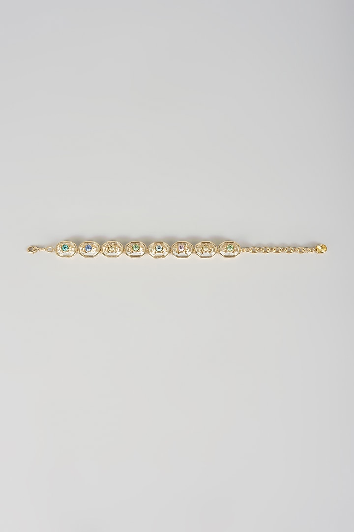 Gold Finish Multi-Colored Swarovski Bracelet by Moh-Maya by Disha Khatri at Pernia's Pop Up Shop
